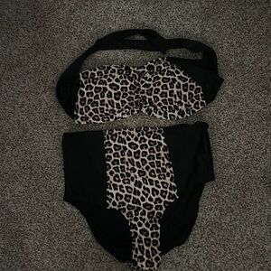 Forever 21 Black and Leopard 2 Piece Swimsuit